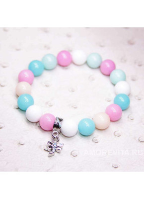 Браслет из цветных Агатов с подвеской стрекозой