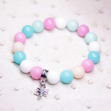 Браслет из цветных Агатов с подвеской стрекозой