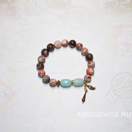 Браслет из Яшмы и Амазонита с подвесками