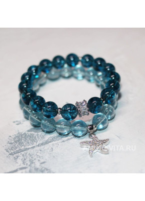 Комплект из 2-х браслетов, натуральный Кварц, посеребрение