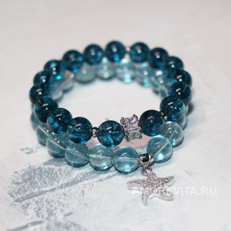 Комплект из 2-х браслетов, натуральный Кварц, посеребрение Комплект из 2-х браслетов, натуральный Кварц, посеребрение