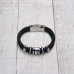 Браслет кожаный двойной плетеный черный