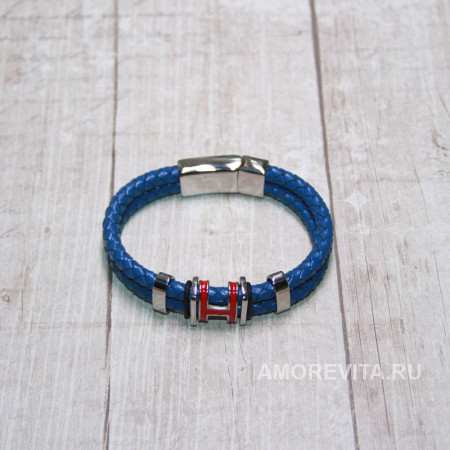 Браслет кожаный двойной плетеный синий Браслет кожаный двойной плетеный синий