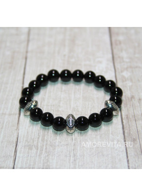Браслет из Агата черного цвета с бусинами мячами