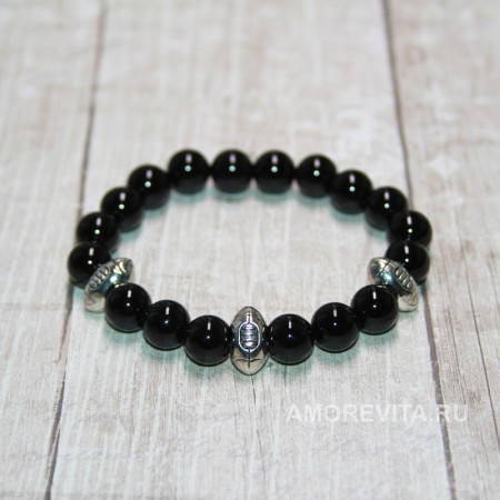 Браслет из Агата черного цвета с бусинами мячами Браслет из Агата черного цвета с бусинами мячами