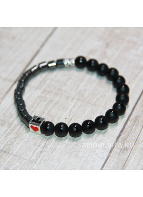 Браслет двухсторонний из Агата и Гематита с бусиной "масти"