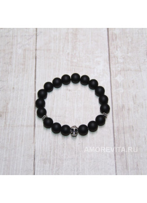 Браслет из Шунгита с бусиной черепом