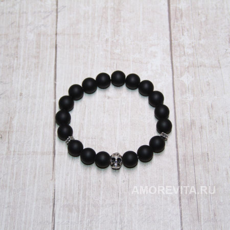 Браслет из Шунгита с бусиной черепом Браслет из Шунгита с бусиной черепом
