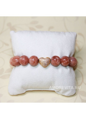 Браслет из Олигоклаза с бусиной сердцем