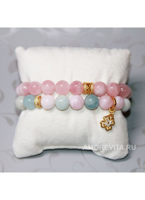 Комплект из 2-х браслетов - Морганит и Кварц