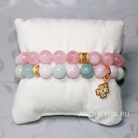 Комплект из 2-х браслетов - Морганит и Кварц