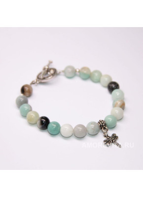 Браслет из Амазонита на замочке с подвеской стрекозой