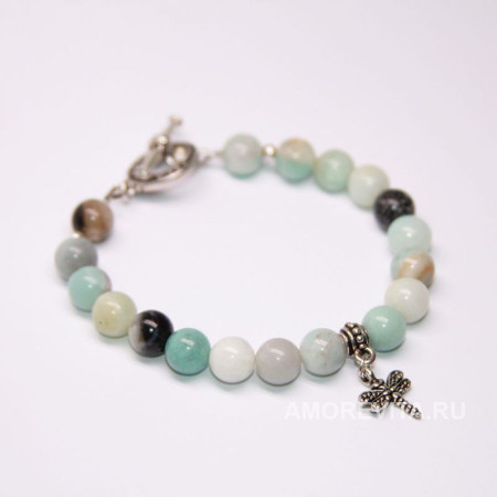 Браслет из Амазонита на замочке с подвеской стрекозой Браслет из Амазонита на замочке с подвеской стрекозой