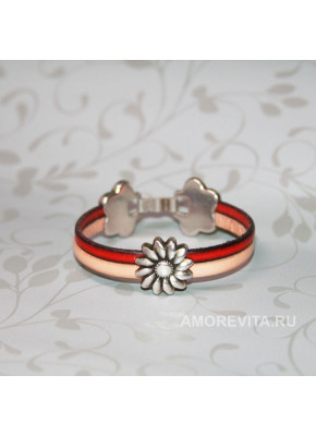Кожаный браслет красно-бежевый
