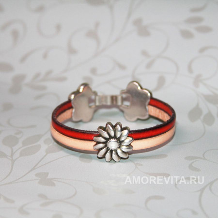 Кожаный браслет красно-бежевый Кожаный браслет красно-бежевый