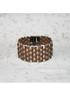 Широкий коричневый кожаный браслет