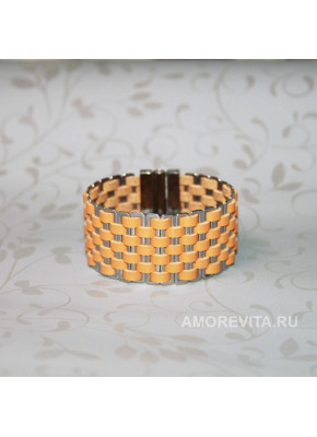 Широкий кожаный браслет цвета кэмел