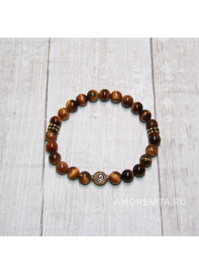 Браслет из Тигрового глаза с позолоченными бусинами