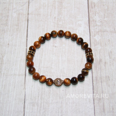 Браслет из Тигрового глаза с позолоченными бусинами Браслет из Тигрового глаза с позолоченными бусинами