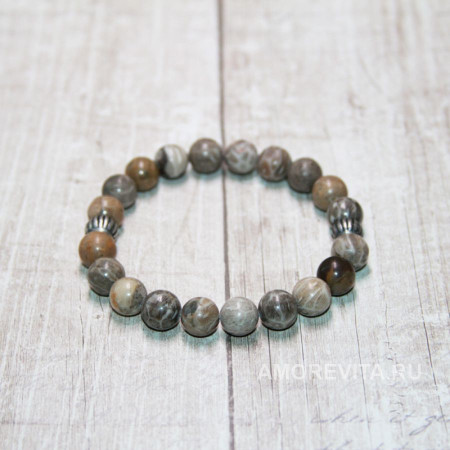 Браслет из Коралла с посеребренными бусинами Браслет из Коралла с посеребренными бусинами