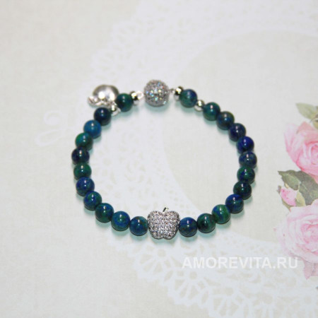 Тонкий браслет из Азурита на магнитном замочке