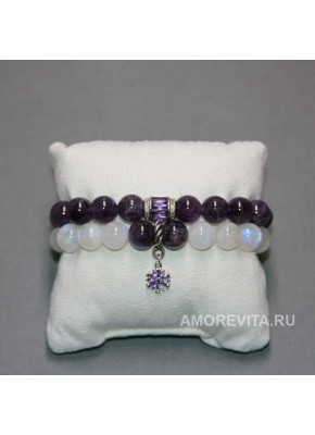 Комплект из 2-х браслетов - Лунный камень и Аметист