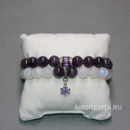 Комплект из 2-х браслетов - Лунный камень и Аметист