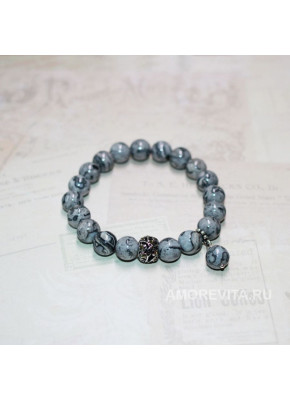 Браслет из серой Яшмы с бусиной подвеской