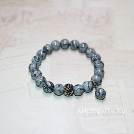Браслет из серой Яшмы с бусиной подвеской