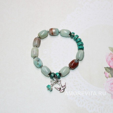 Браслет из Амазонита и Бирюзы с подвесками