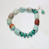 Браслет из Амазонита и Бирюзы с подвесками