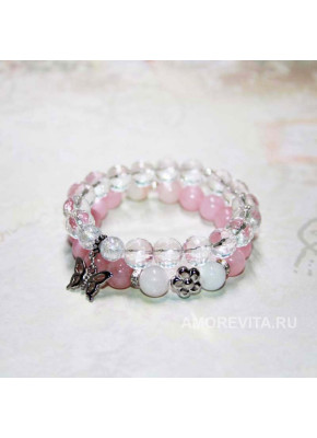 Комплект из 2-х браслетов - Горный хрусталь, Кварц, Лунный камень