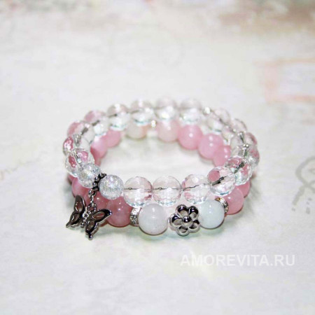 Комплект из 2-х браслетов - Горный хрусталь, Кварц, Лунный камень