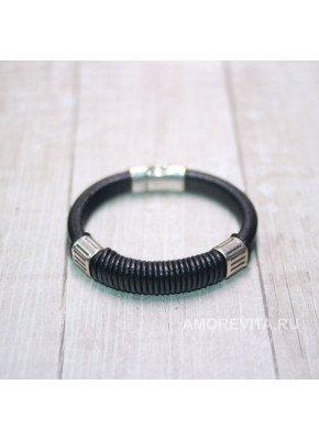 Браслет кожаный черный
