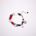 Браслет из красного Коралла и черного Агата с сердечками и с подвесками