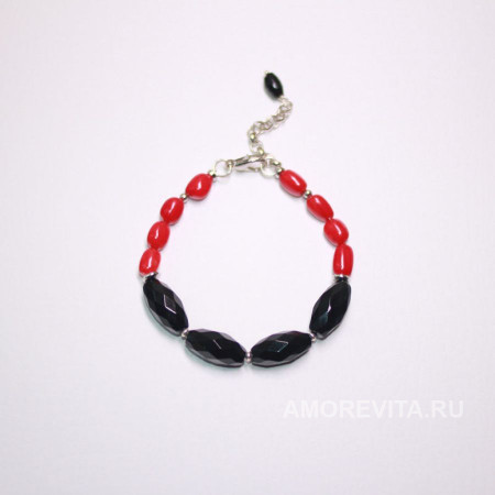 Браслет из черного Агата и красного Коралла Браслет из черного Агата и красного Коралла