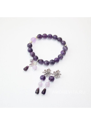Комплект украшений из Аметиста (браслет, серьги)