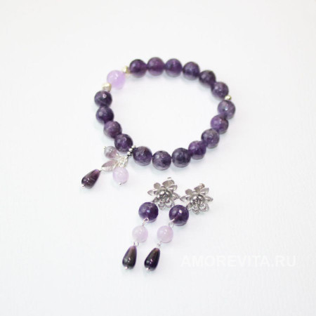 Комплект украшений из Аметиста (браслет, серьги) Комплект украшений из Аметиста (браслет, серьги)