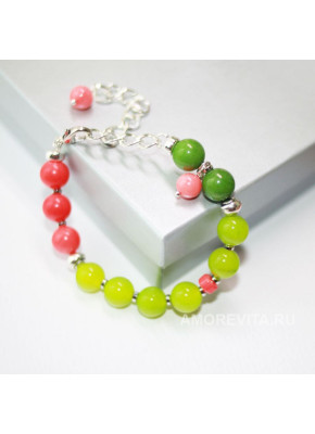 Яркий летний браслет из Коралла и Агата